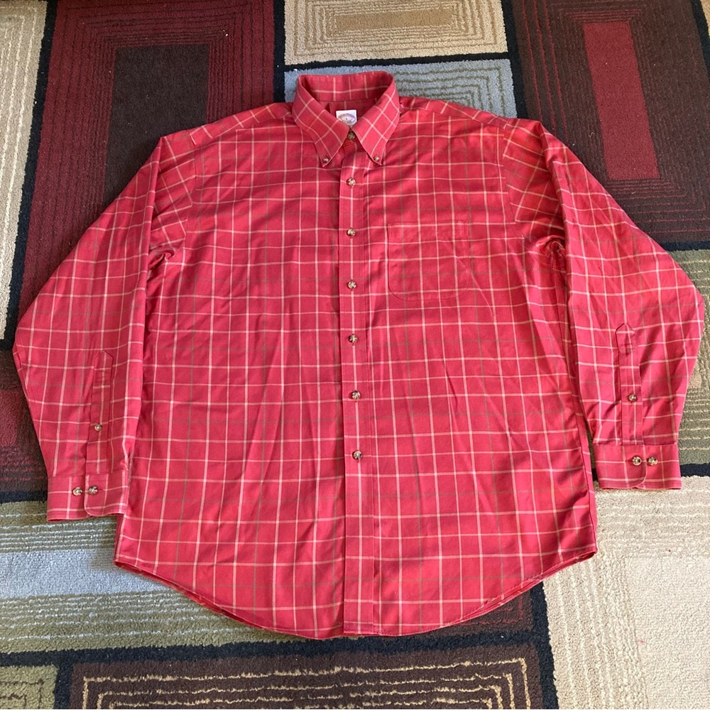 Brooks Brothers 1818 Red Checkered Button Down The Original Polo Shirt Men Sz L